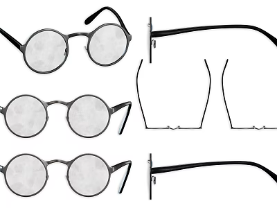 Round Lens Glasses With Frame Structure Multiple Front And Side Views For Daily Use 3d model