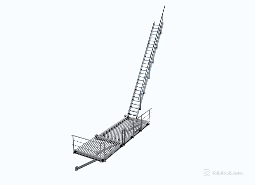 Industrial Metal Staircase Design Featuring Platform And Safety Railing For Industrial Spaces 3d model 