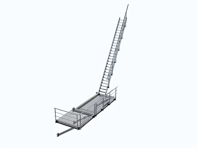 Industrial Metal Staircase Design Featuring Platform And Safety Railing For Industrial Spaces 3d model