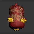 Red Plush Pig Doll With Yellow Horns And Golden Patterns Design