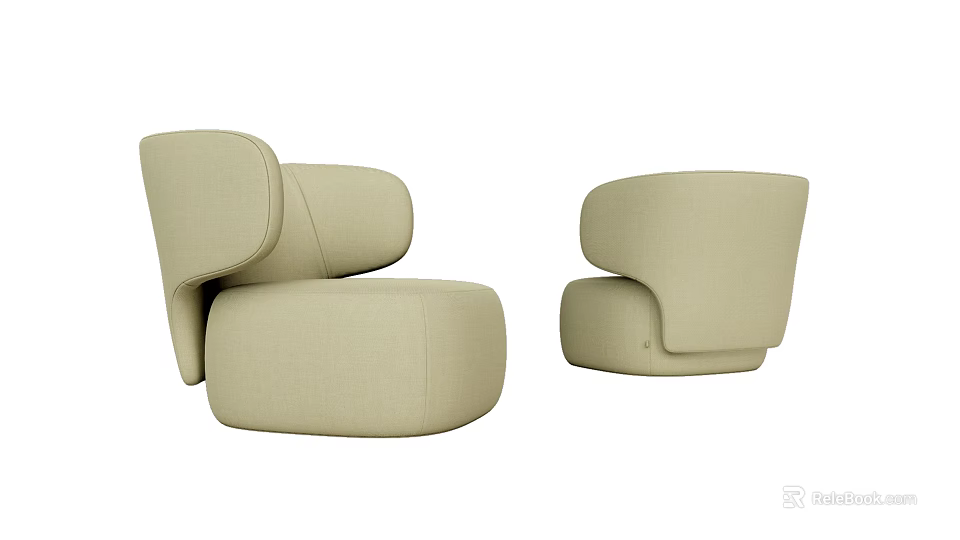 Modern Beige Single Sofa With Rounded Design And Upholstered Finish 3d model 