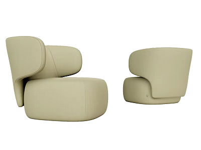 Modern Beige Single Sofa With Rounded Design And Upholstered Finish 3d model