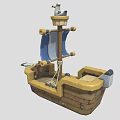 Wooden Ship With Blue White Sail Anchor Design Steering Wheel Toy Cannon And Star Decoration