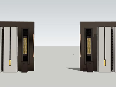 Modern Symmetric Entrance Gate Design With Dark Frame White Panel And Yellow Accents 3d model