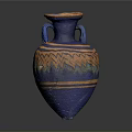 Blue And Orange Ceramic Sculpture With Double Handles And Decorative Patterns 3d model