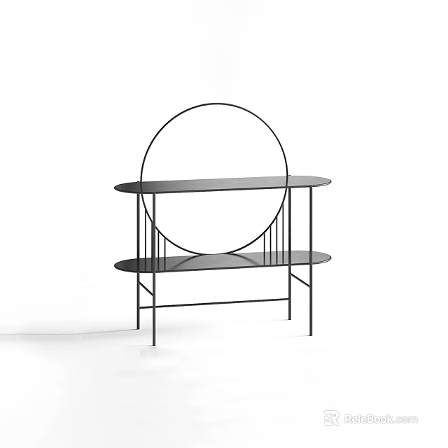 Modern Minimalist Two Tier Side Table With Black Metal Frame And Round Design Elements 3d model 