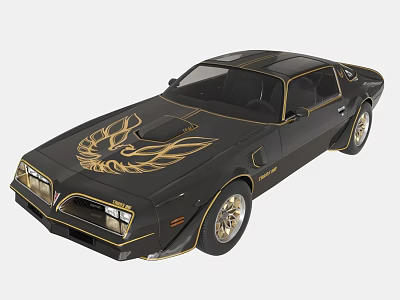 Black Classic Muscle Car With Gold Eagle Design And Stylish Body Accents 3d model