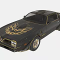 Black Classic Muscle Car With Gold Eagle Design And Stylish Body Accents