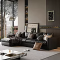 Middle Ancient Style Living Room Middle Cream Style Multi-Person Sofa Coffee Table Carpet Combination Floor Lamp Floor Painting Combination Little Red Riding Book Taobao Red Style 3d model