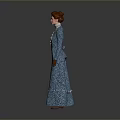 Woman With Red Hair Wearing Blue Long Dress White Blouse And Blue Jacket