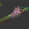 Detailed Military Warship 3D Model Featuring Gray Hull Orange Deck And Superstructure