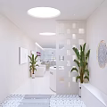Modern Beauty and Hair Salon Interior With Styling Stations Glass Partitions and Product Shelves