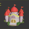 Fairy Tale Paper Craft Castle With Red Domes Yellow Flags White Walls And Green Base