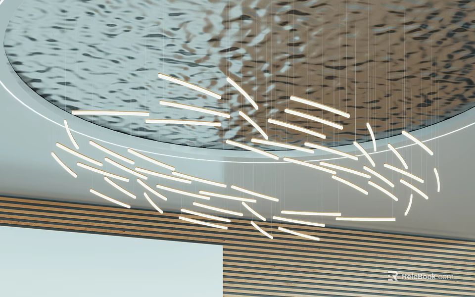 Modern Indoor Lobby Interior With Abstract-shaped Chandelier And Linear Lighting Design Features 3d model 