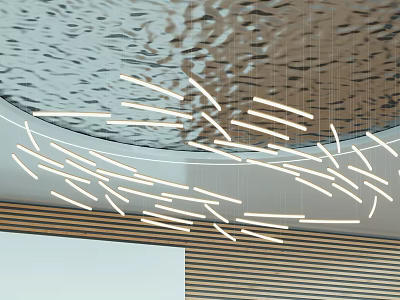 Modern Indoor Lobby Interior With Abstract-shaped Chandelier And Linear Lighting Design Features 3d model