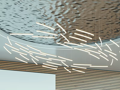 Modern Indoor Lobby Interior With Abstract-shaped Chandelier And Linear Lighting Design Features 3d model