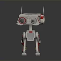 Game And Movie Robot Character With Red White Mechanical Body Circular Eyes And Antennas