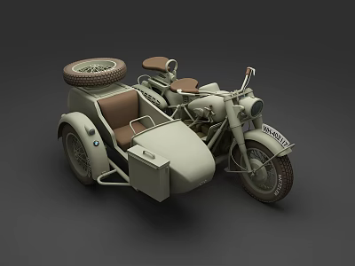 Vintage Motorcycle With Sidecar Brown Seats Spare Wheel And Classic Design 3d model