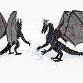 Two Mythical Black Dragons Standing with Spread Wings on White Background 3d model