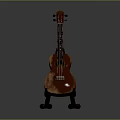 Wooden Acoustic Ukulele And Art Painting Tools On Black Stand Gray Background