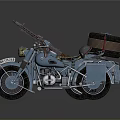 Classic Vintage Military Style Motorcycle With Sidecar Gun And Wicker Luggage