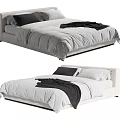 Modern Double Bed With White Frame Gray Bedding Black Pillows And Throw