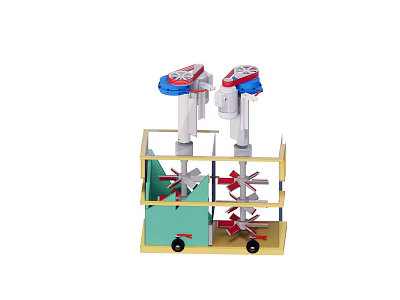 Dual Shaft Industrial Mixer With Red Blades Green Components Yellow Frame And Wheels 3d model