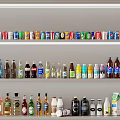 Assorted Beverages Displayed on Shelves Including Canned and Bottled Drink Varieties