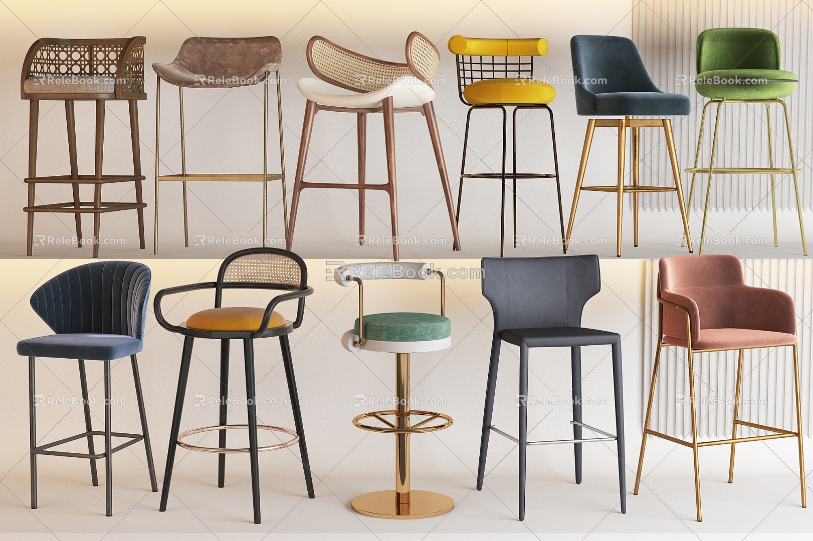 Modern Bar Chair Combination Light Luxury Bar Chair Rattan Bar Chair High Chair Swivel Seat Bar Chair Casual Bar Chair High Stool model