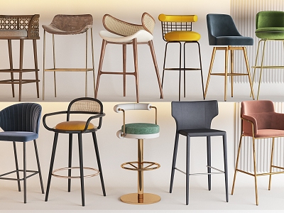 Modern Bar Chair Combination Light Luxury Bar Chair Rattan Bar Chair High Chair Swivel Seat Bar Chair Casual Bar Chair High Stool model