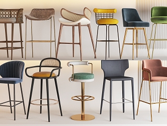 Modern Bar Chair Combination Light Luxury Bar Chair Rattan Bar Chair High Chair Swivel Seat Bar Chair Casual Bar Chair High Stool 3d model