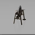 Traditional Stone Mill Equipment with Circular Grinding Disc on Wooden Stand and Metal Handle