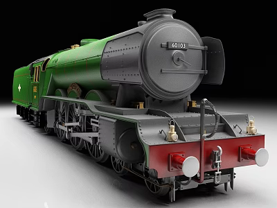 Vintage Steam Train Engine In Green Gray Red Color Scheme 3d model