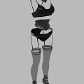 Stylish Women's Black Bra Panties Stockings And High Heels Clothing Set