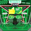 Heineken Silver Star Shaped Interactive Zone With Green Neon Lights And Counters 3d model