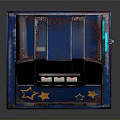 Vintage Blue Slot Machine With Star Decorations And Spinning Reels