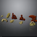 Natural Wood And Stone Decorative Pieces With Various Shapes Yellow Red Tones