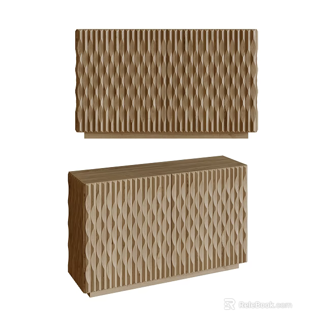 Modern Wooden Entryway Console Table And Side Cabinet With Textured Surface Design 3d model