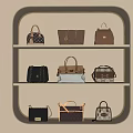 Stylish Handbags Display On Shelves With Warm Lighting And Various Designs