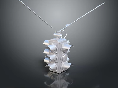 Silver Traffic Light With Multiple Lamps Mounted On Reflective Pole Design 3d model