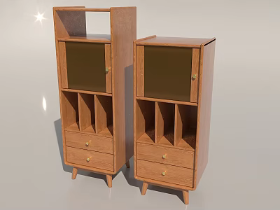 Wooden Display Shelves With Glass Doors Bottom Drawers And Legs For Home Storage 3d model