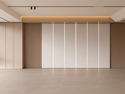 Modern Living Room Interior With Wooden And White Panel Walls And Light Strips 3d model