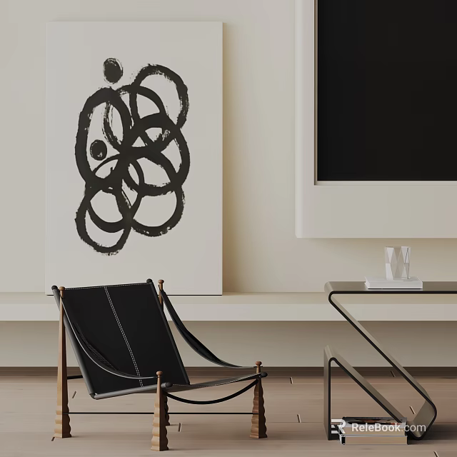 Black Leather Dining Chair With Metal Frame And Glass Coffee Table In Modern Living Room 3d model 