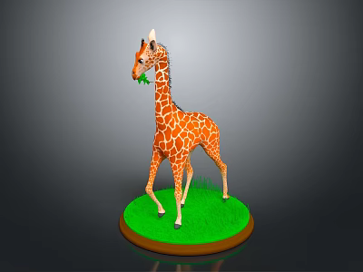 Decorative Giraffe Figurine as Home Living Accessory with Green Base and Leaf in Mouth 3d model