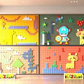 Colorful Kids Playroom Wall Design With Lego style Animals Trees And Cartoon Patterns