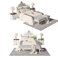 Elegant Double Bed Interior With White Bedding Green Pillows Bedside Tables And Bench 3d model