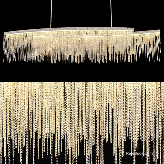 Linear Modern Crystal Chandelier With Hanging Crystal Strips And Elegant Design 3d model 