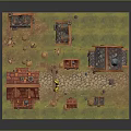 Charming Cartoon Village Scene With Small Houses Tiled Roofs Grass And Stone Paths