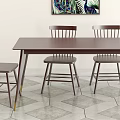 Dark Brown Wooden Dining Table Set With Chairs Coffee Pot And Decorative Painting