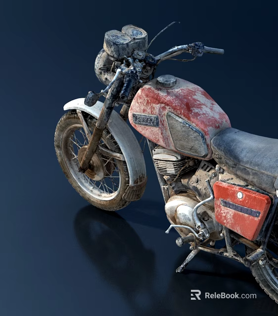 Vintage Red Motorcycle With Rusty Body Classic Engine And Worn Details 3d model 